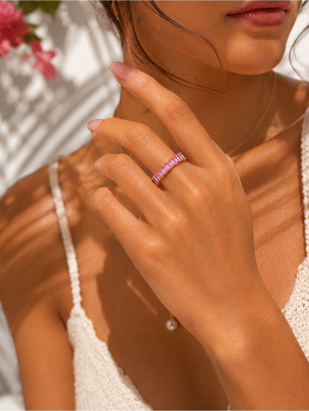 Diamond Pink Crystal Eternity Band Ring